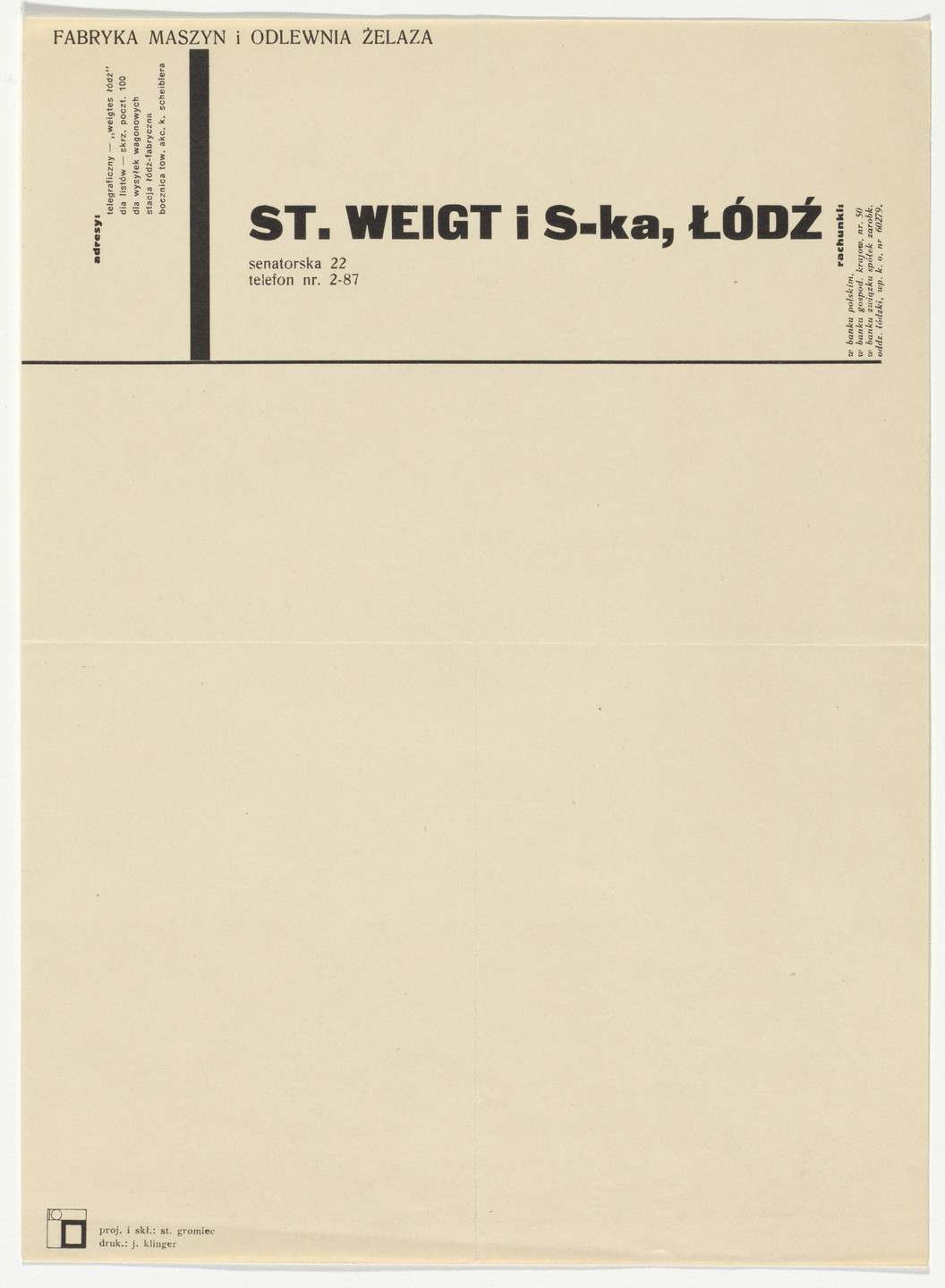 &#34;a.r.&#34; group. Fabryka maszyn i odlewnia żelaza (Machine factory and iron foundry) letterhead. 1930s