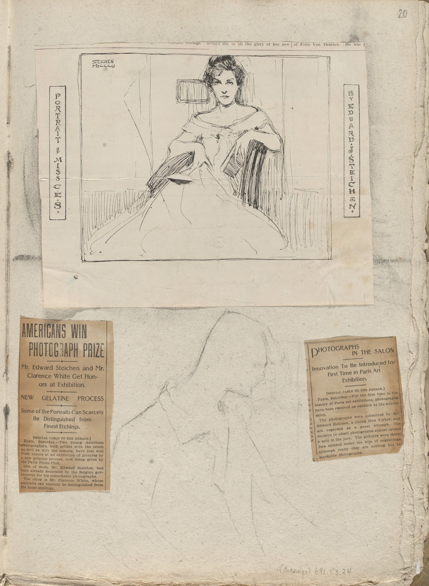 Edward Steichen. Artist sketching and drawing after Gertrude Käsebier;s portrait of Edward Steichen