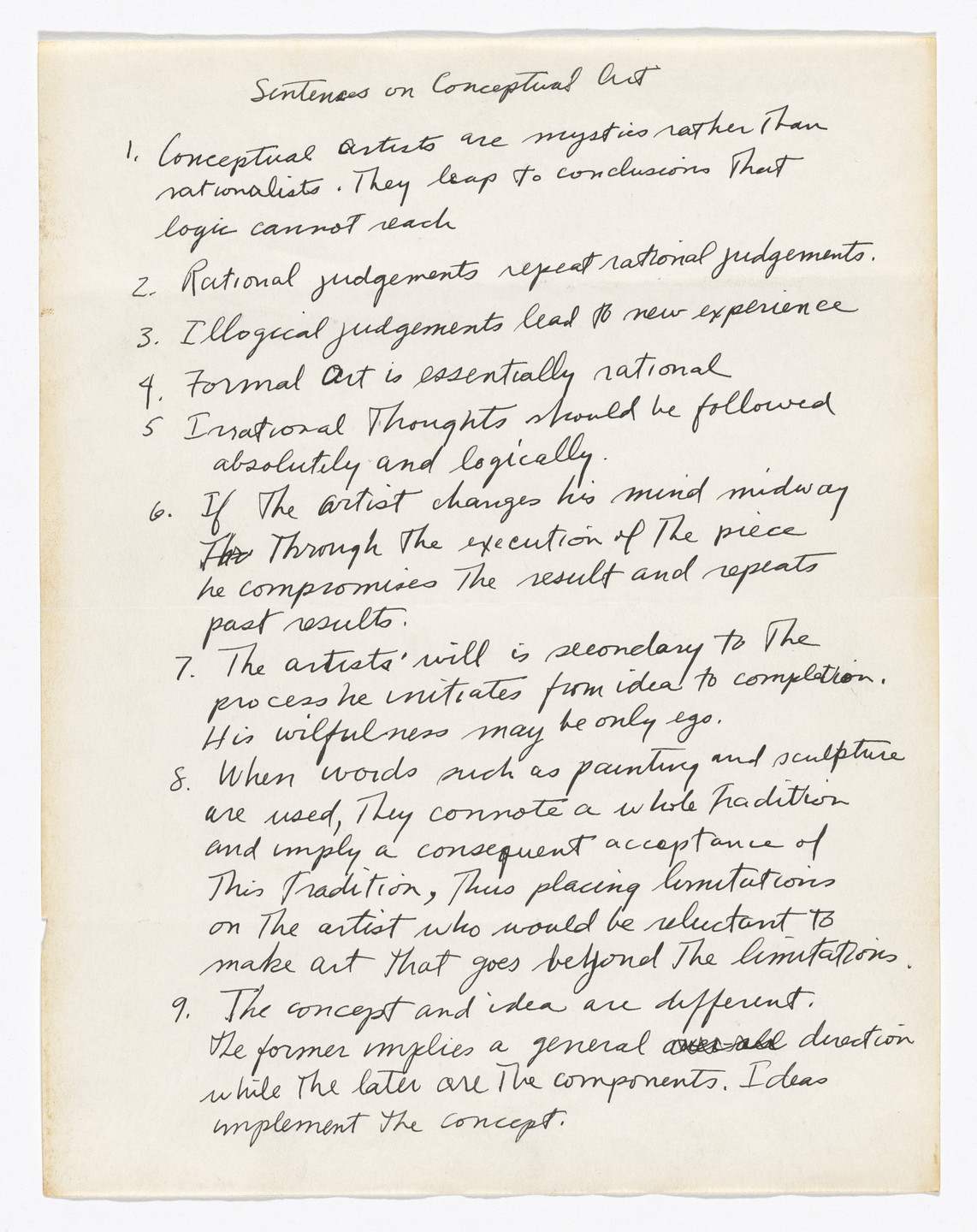Sol LeWitt. Sentences on Conceptual Art. 1968