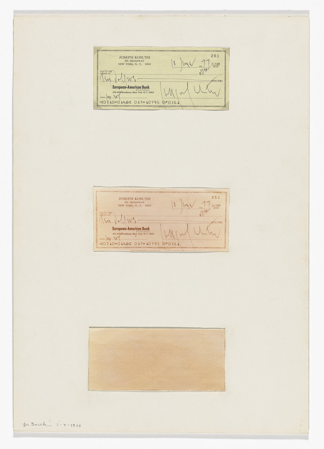 Robert De Boeck. Chèque J. Kosuth. 1977