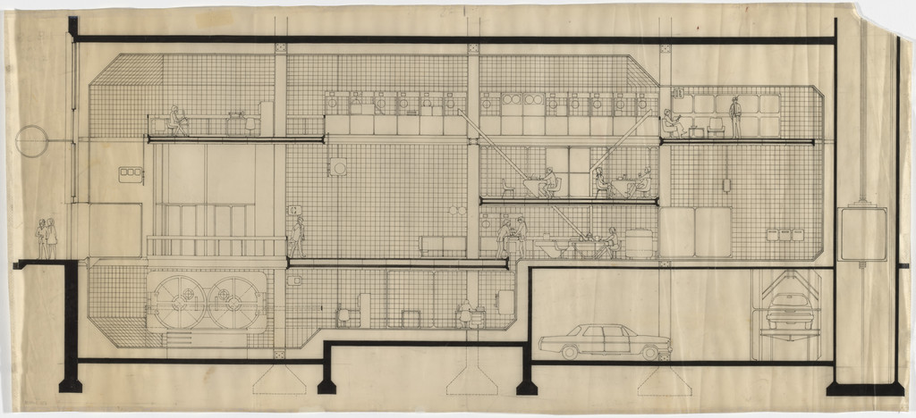 Headquarters for the Banco de la Ciudad de Buenos Aires (Longitudinal section)