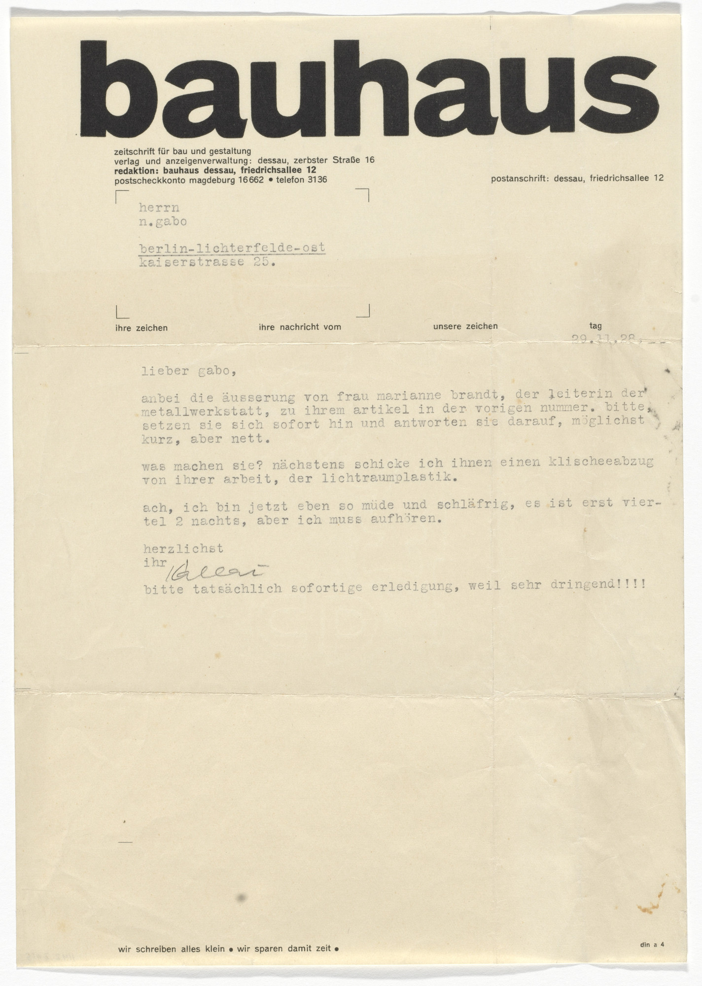 Herbert Bayer. Bauhaus Letterhead