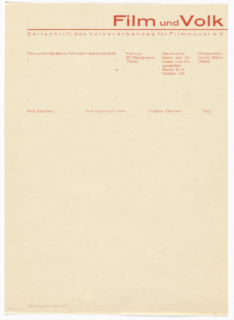 Film und Volk Magazine letterhead