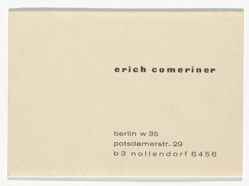 Erich Comeriner stationery calling card