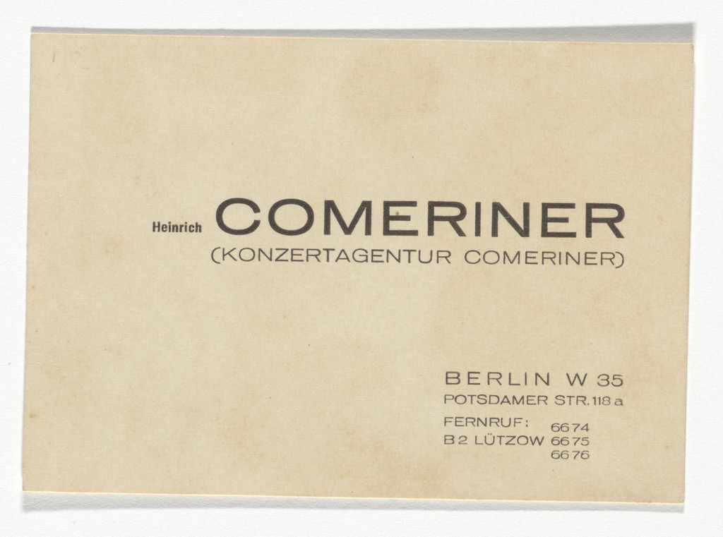 Heinrich Comeriner stationery calling card