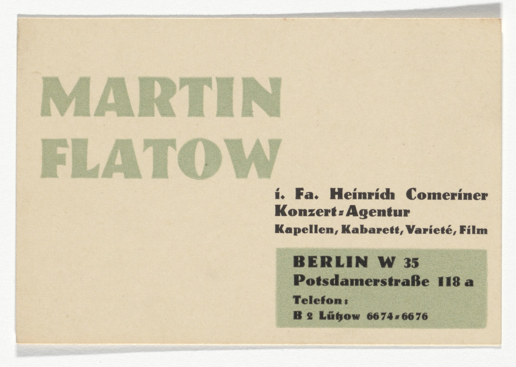 Martin Flatow stationery calling card