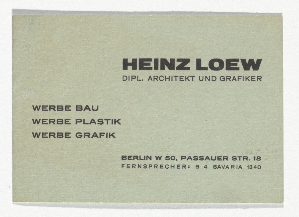 Heinz Loew stationery calling card