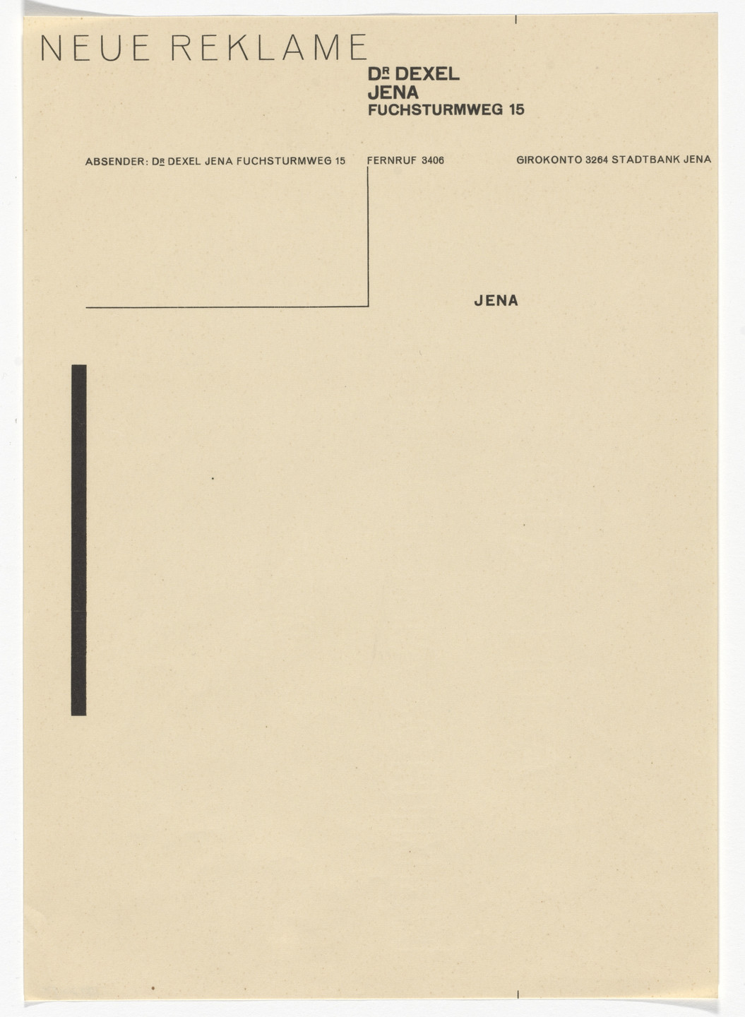 Walter Dexel. Neue Reklame Jena letterhead. 1926