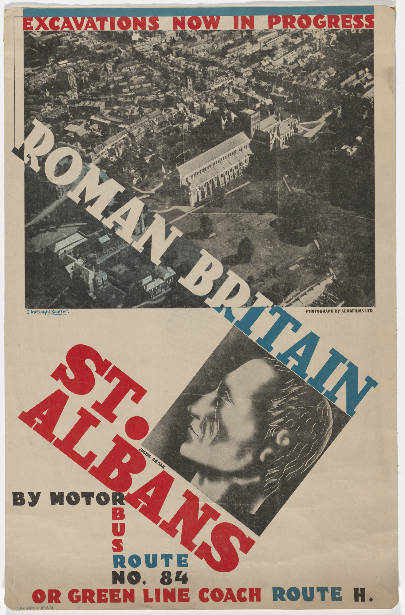 E. McKnight Kauffer. Roman Britain, St. Albans by Motor Bus Route no. 84 or Green Line Coach Route H
