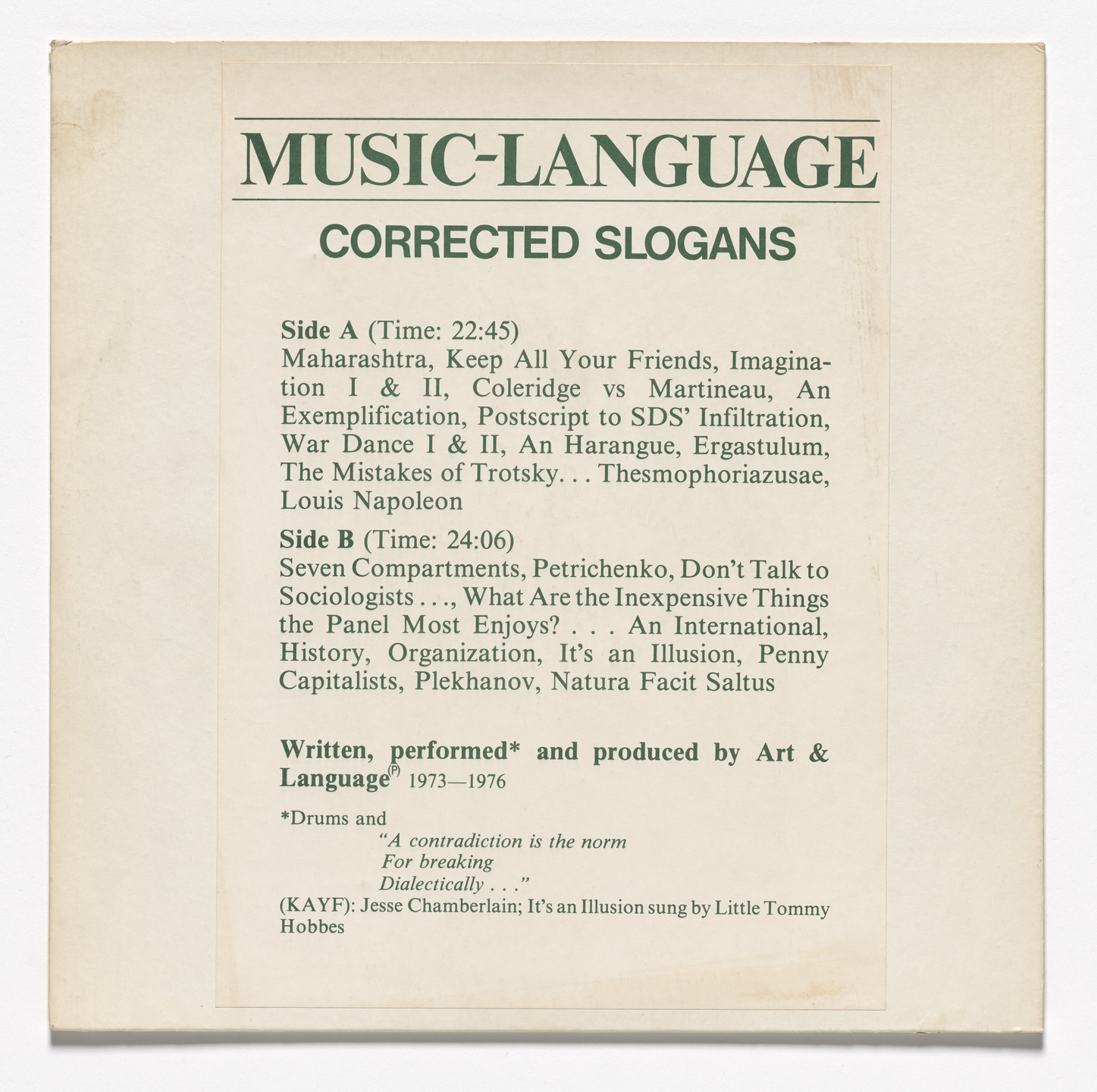 Art &amp; Language. Corrected Slogans. 1976