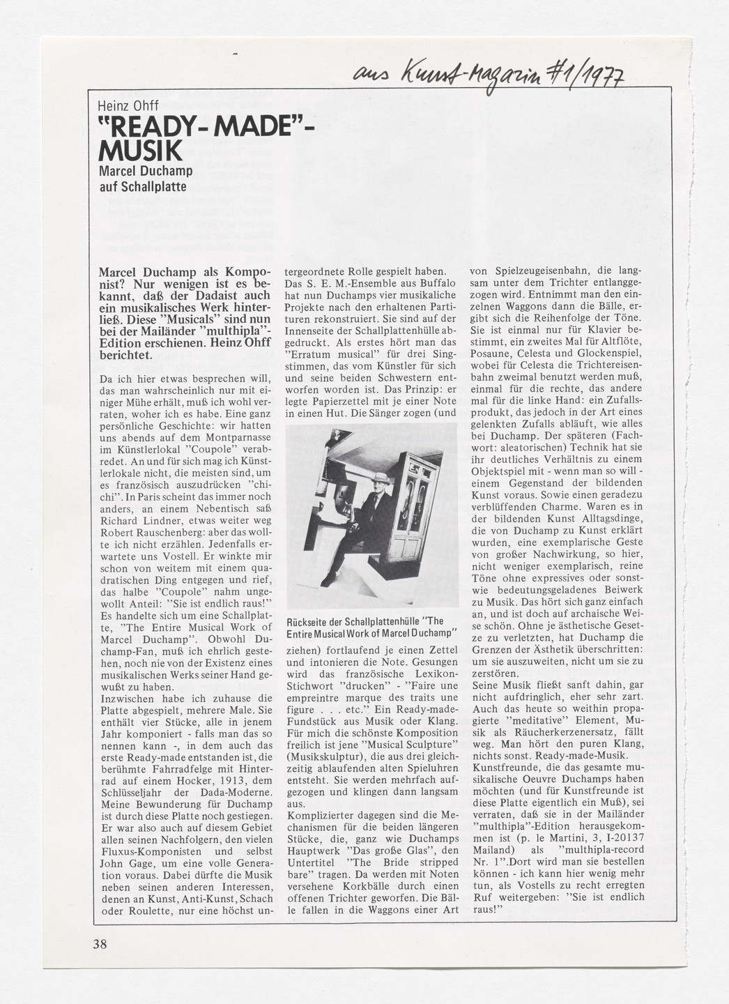 Marcel Duchamp. The Entire Musical Work of Marcel Duchamp. 1913, published 1976