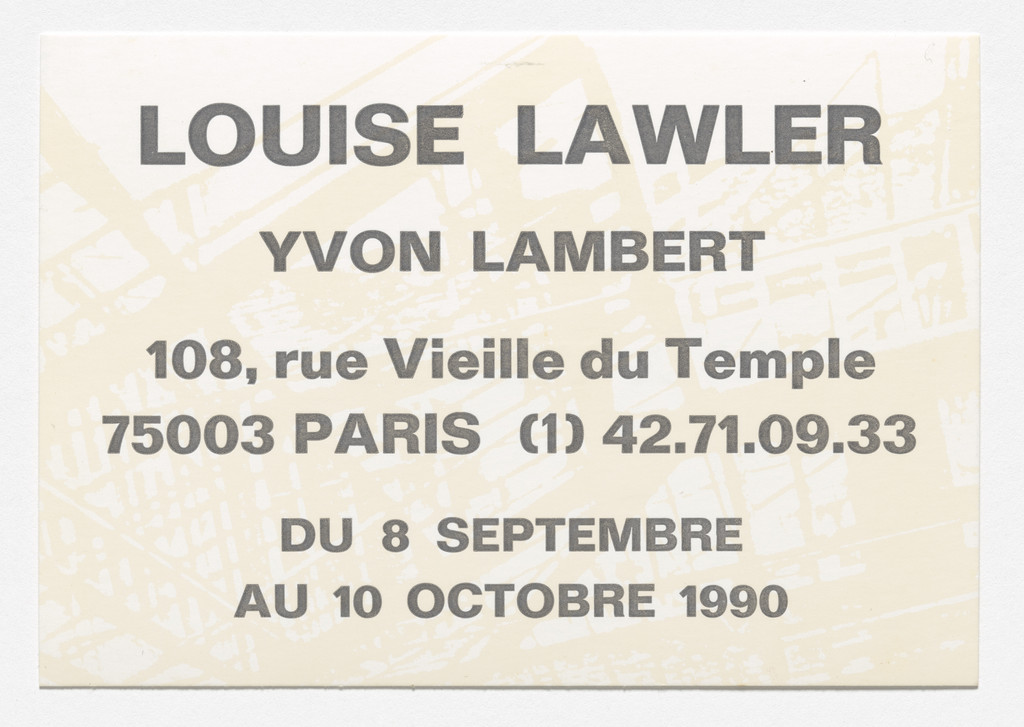 Announcement card for A Vendre, Yvon Lambert, Paris, September 8–October 10, 1990