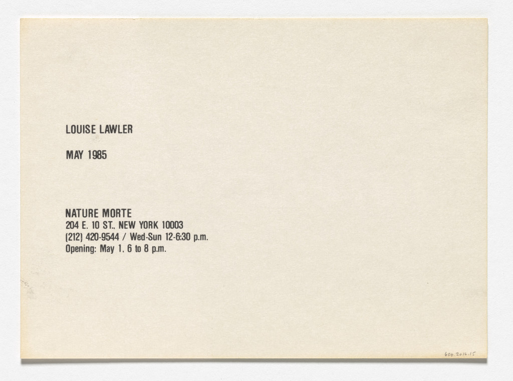 Announcement card for Interesting, Nature Morte, New York, May 1985