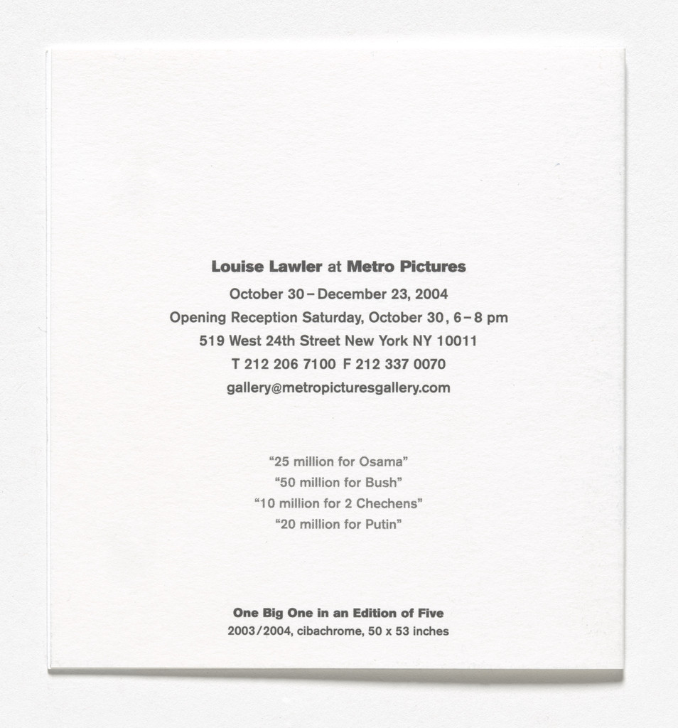 Announcement card for Looking Forward, Metro Pictures, New York, October 30–December 23, 2004