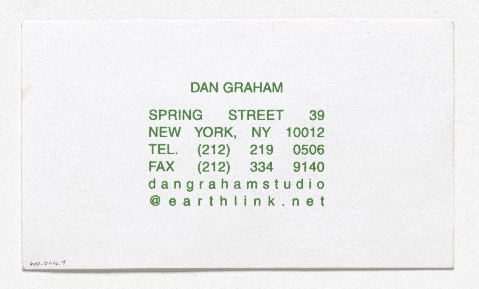 Louise Lawler. Business card for Dan Graham. 1979