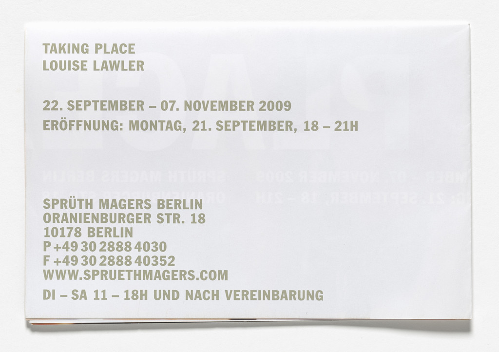 Poster for Taking Place, Sprüth Magers, Berlin, September 22–November 7, 2009