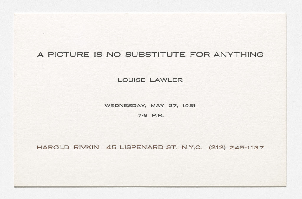Announcement card for A Picture Is No Substitute for Anything, Harold Rivkin, New York, May 27, 1981
