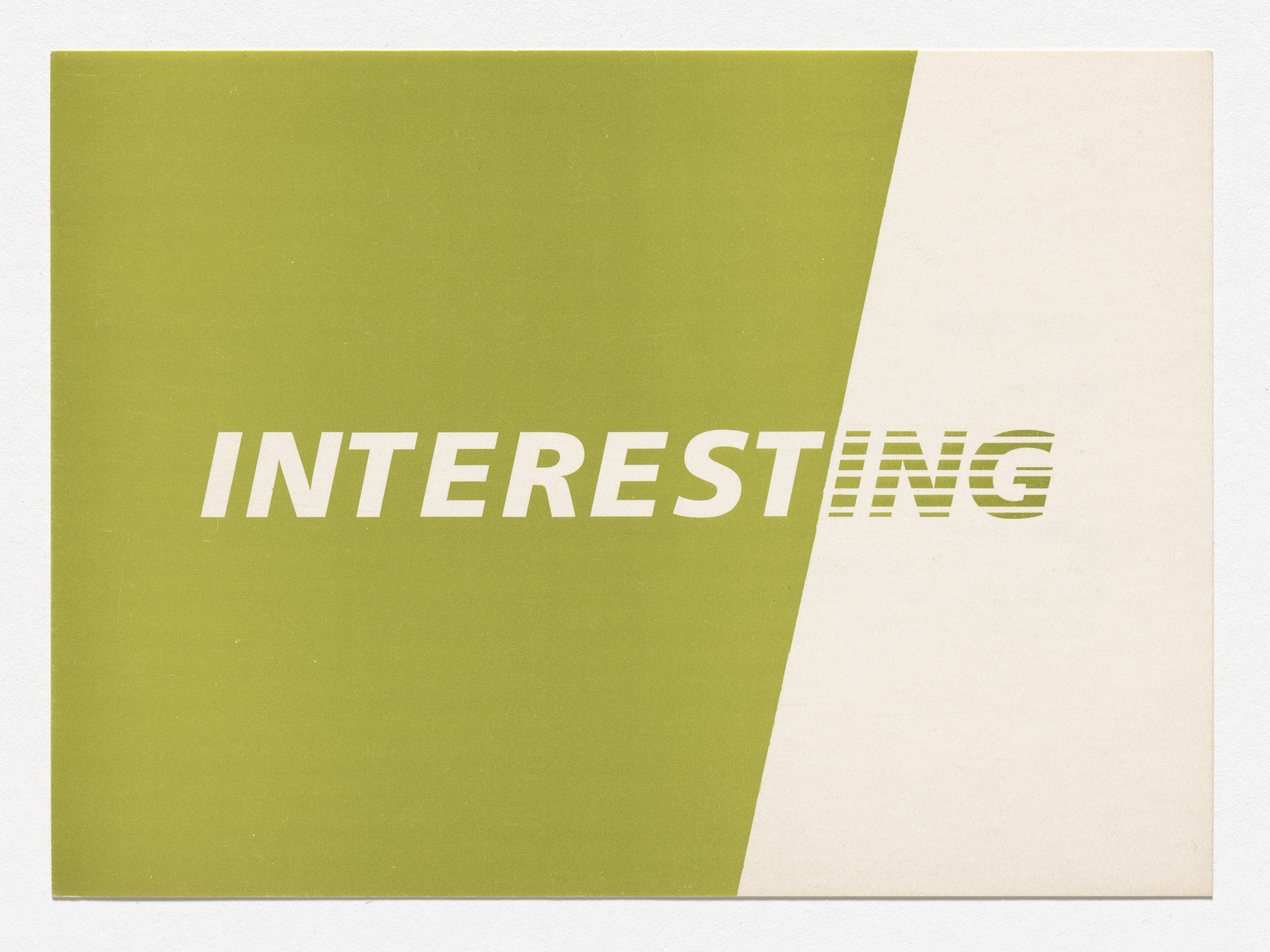 Louise Lawler. Announcement card for Interesting, Nature Morte, New York, May 1985