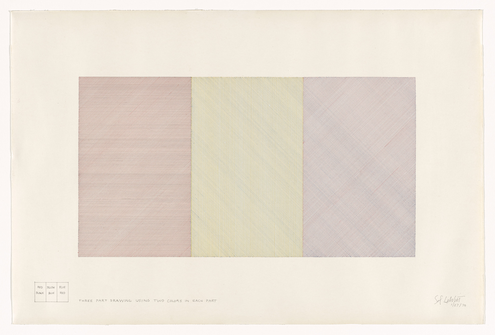 Sol LeWitt. Three Part Drawing Using Two Colors in Each Part. 1970