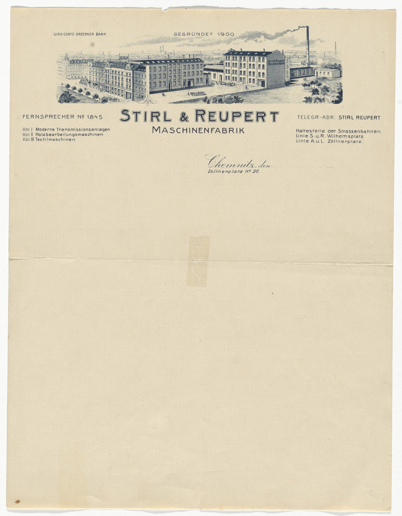 Stirl & Reupert Maschinenfabrik letterhead