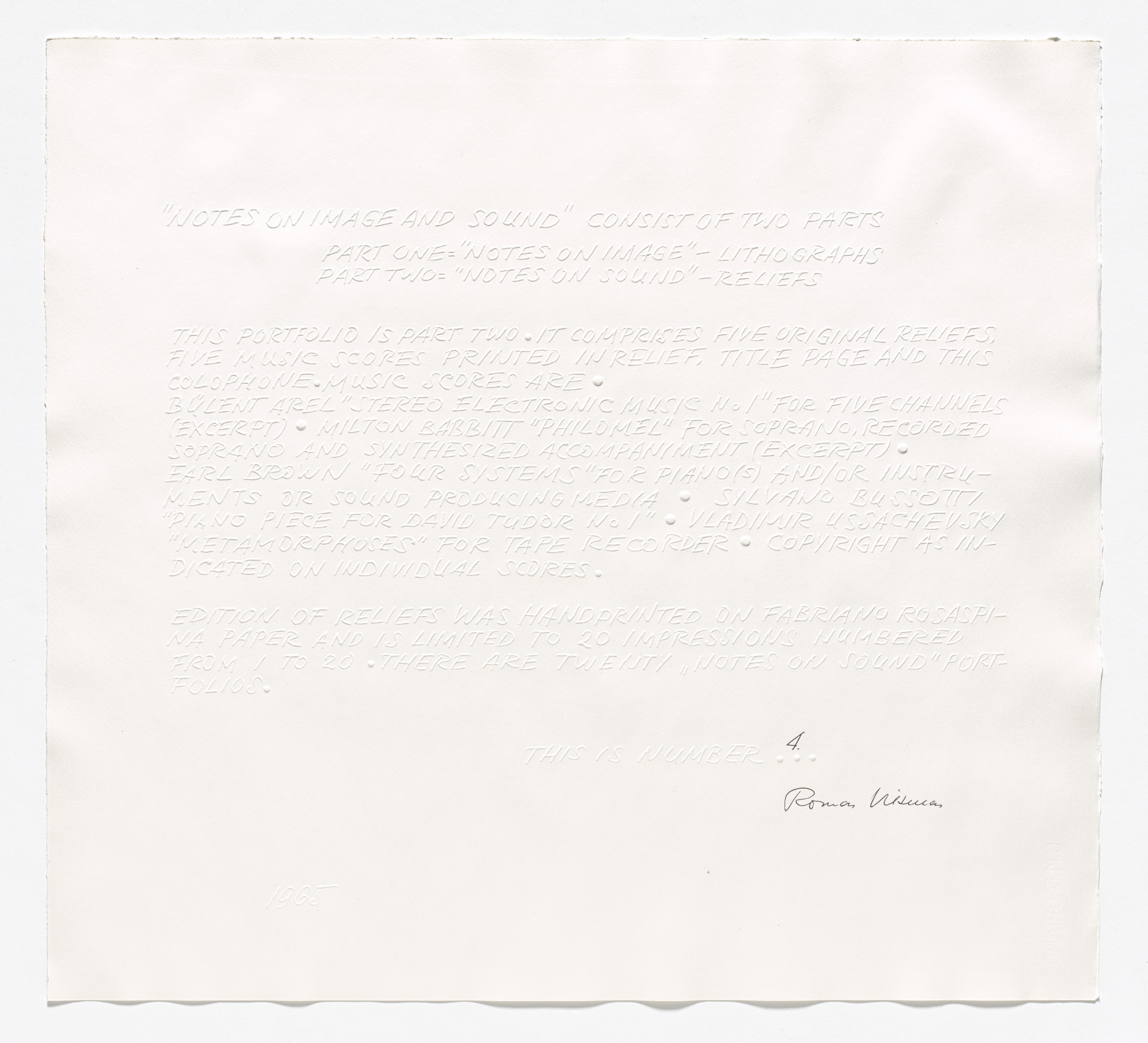 Romas Viesulas. Colophon from Notes on Sound