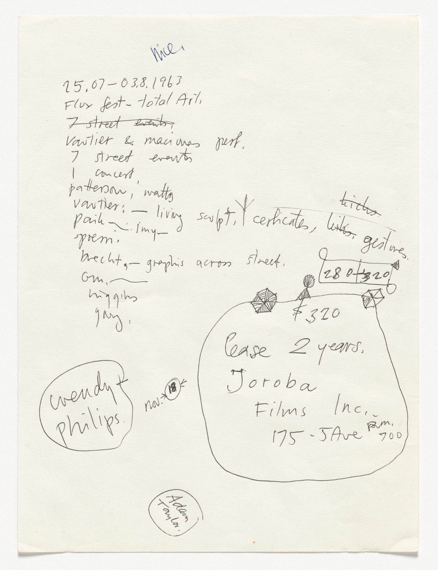 George Maciunas. Drawing for Diagram of Historical Development of Fluxus and other 4 Dimentional, Aural, Optic, Olfactory, Epithelial and Tactile Art Forms