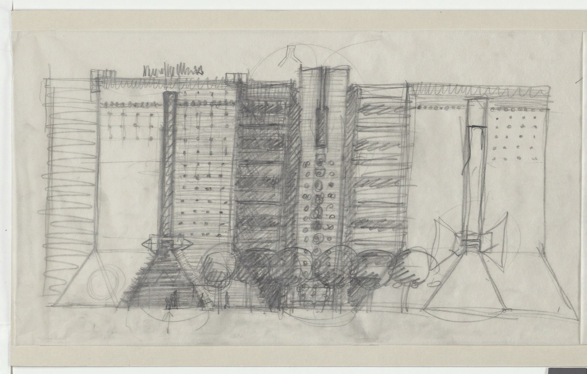 Mario Botta. Gotthard Bank, Lugano, Switzerland, Preliminary sketch. Unknown