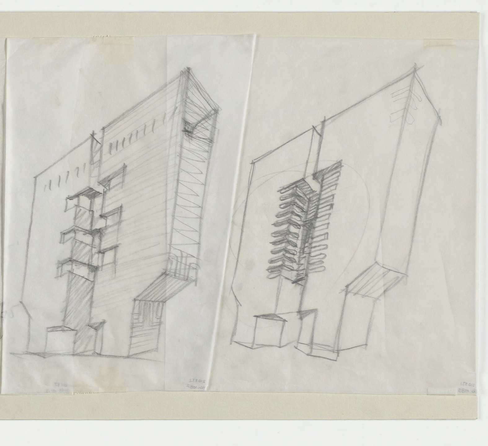 Mario Botta. Gotthard Bank, Lugano, Switzerland (Preliminary sketch). 1982–1986