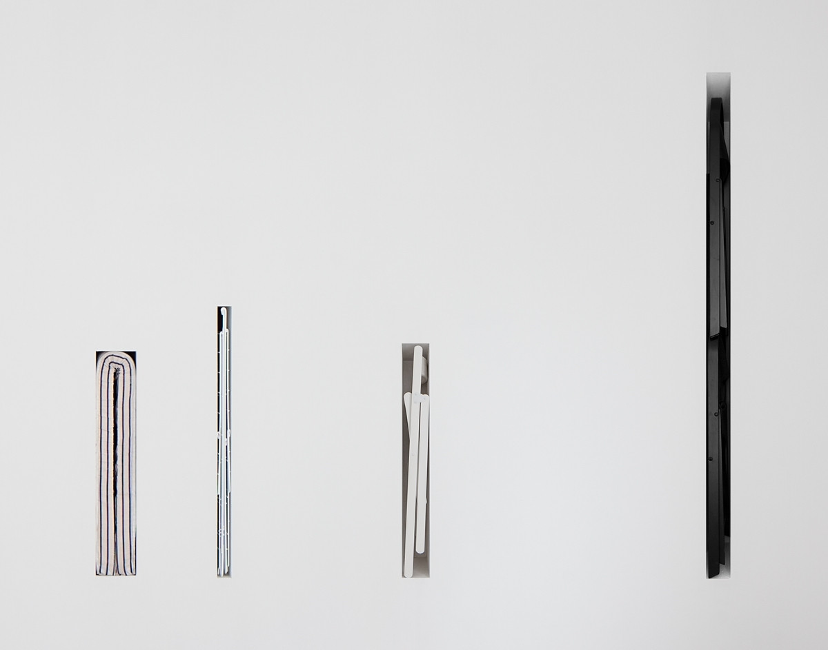 Gabriel Sierra. Untitled (mattress, drying rack, cheap white folding chair and two expensive black folding chairs). 2013