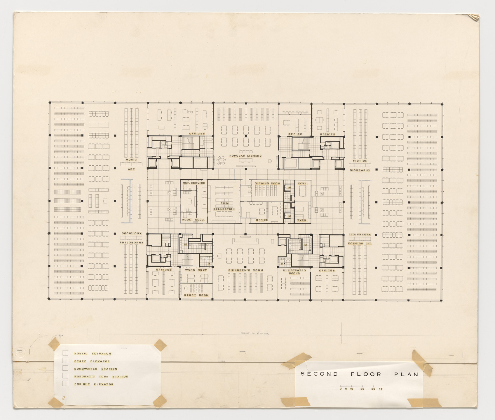 Ludwig Mies van der Rohe. Martin Luther King Jr. Memorial Library, Washington, D.C. (Second floor plan). 1965-1968