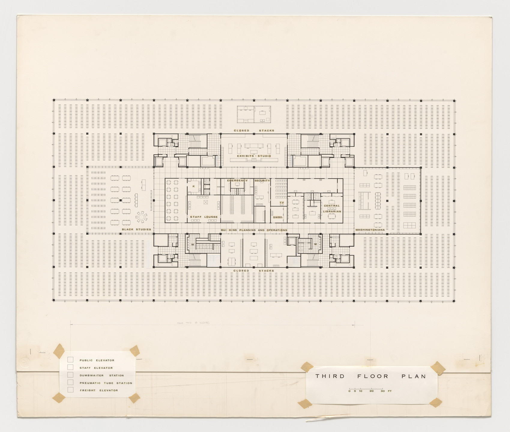 Ludwig Mies van der Rohe. Martin Luther King Jr. Memorial Library, Washington, D.C. (Third floor plan). 1965–1968