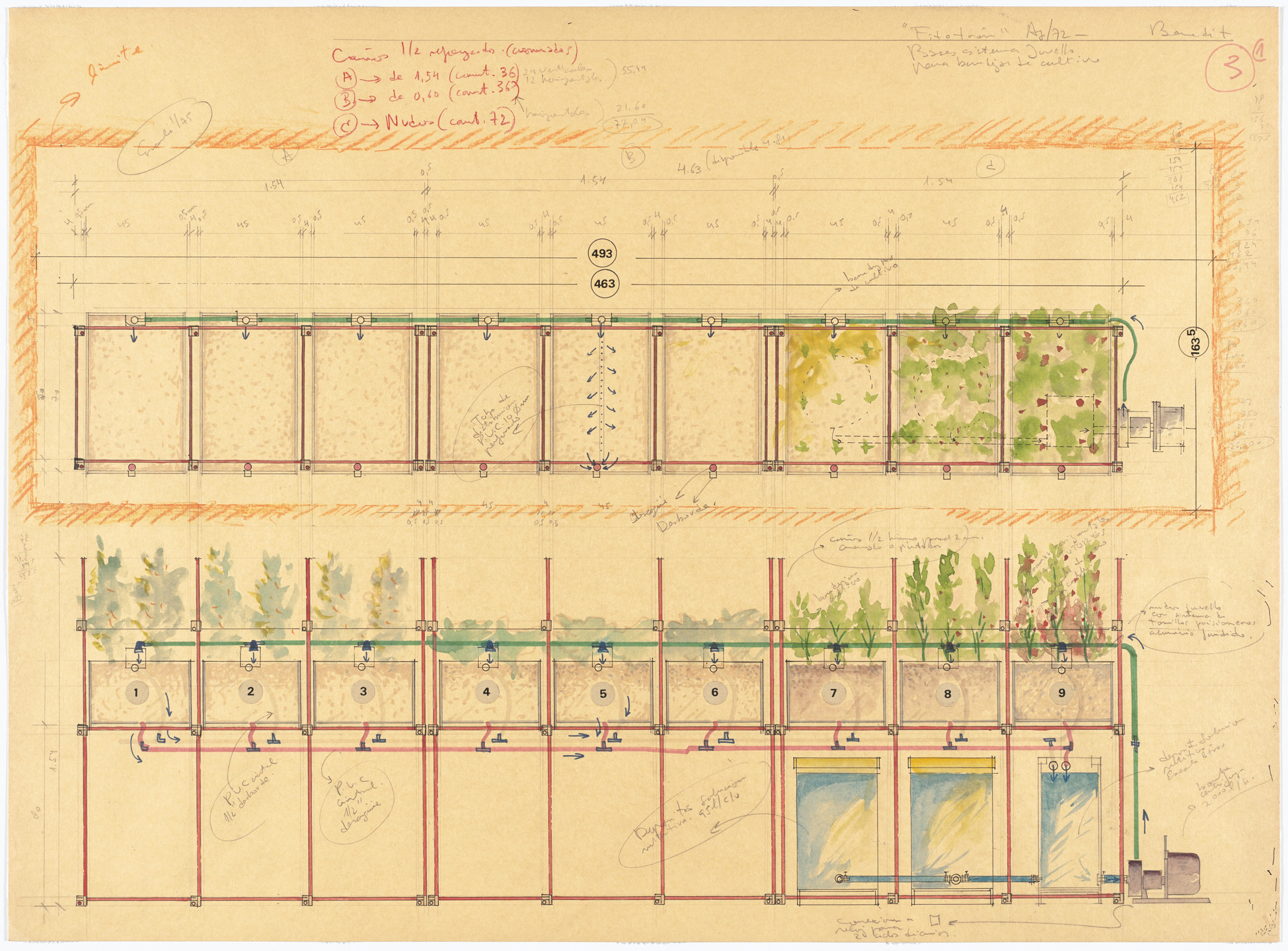 Luis Fernando Benedit. Drawing for Phytotron: Hydroponic Environment for Plants. 1972