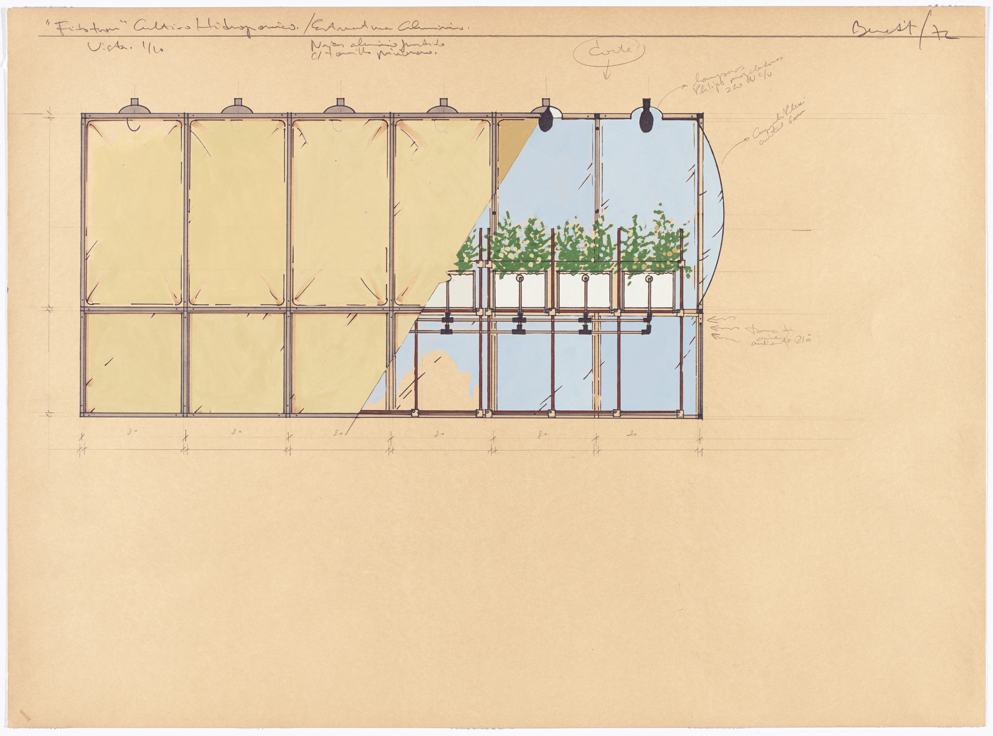 Luis Fernando Benedit. Drawing for Phytotron: Hydroponic Environment for Plants. 1972