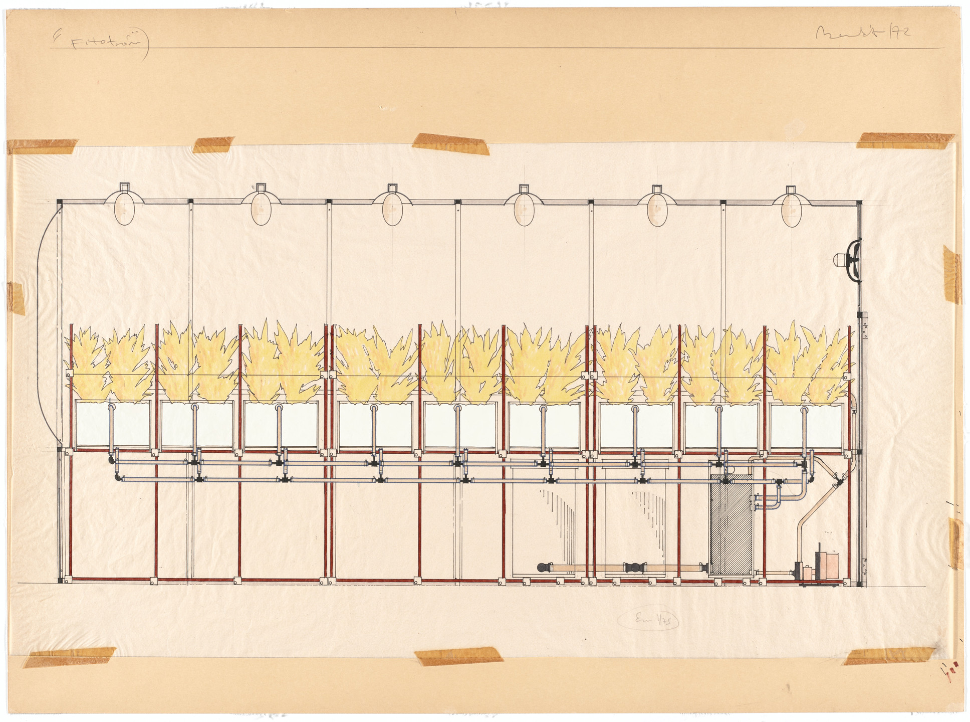 Luis Fernando Benedit. Drawing for Phytotron: Hydroponic Environment for Plants. 1972