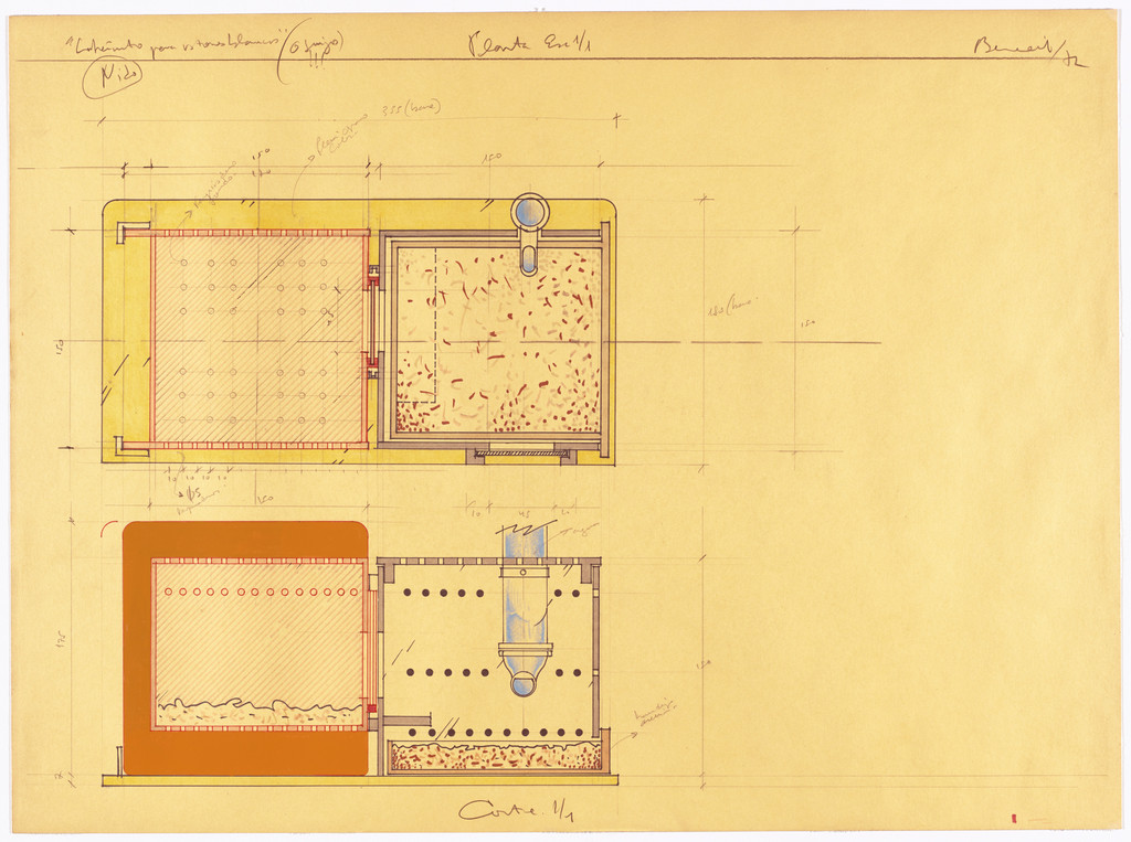 Study for Labyrinth for White Mice, Luis Fernando Benedit, 1972, Watercolor, synthetic polymer paint, felt-tip pen, pencil, and pastel on colored paper