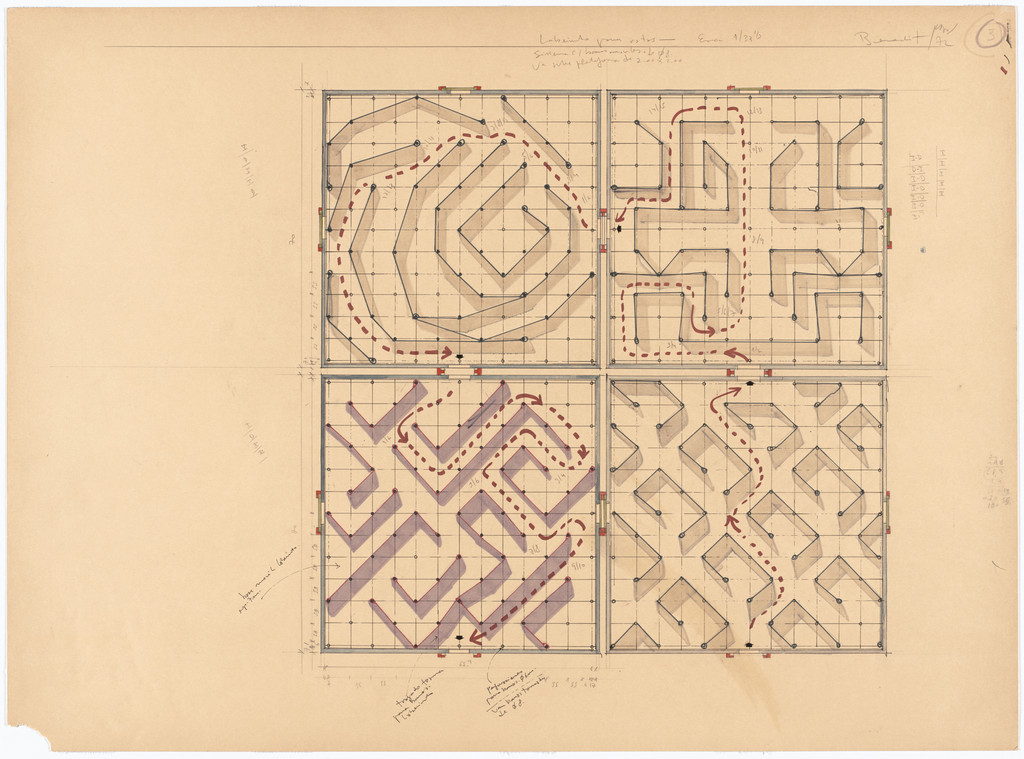 Study for Labyrinth for White Mice, Luis Fernando Benedit, 1972, Felt-tip pen, pencil, and transfer type on paper