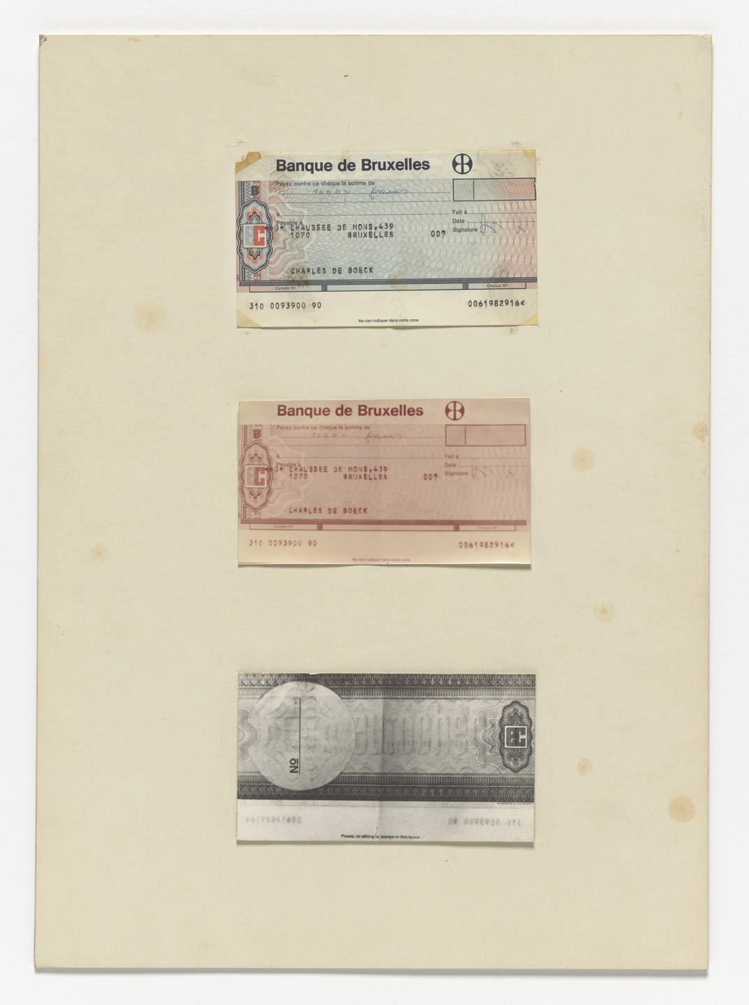 Robert De Boeck. Chèque Ch. De Boeck. 1977