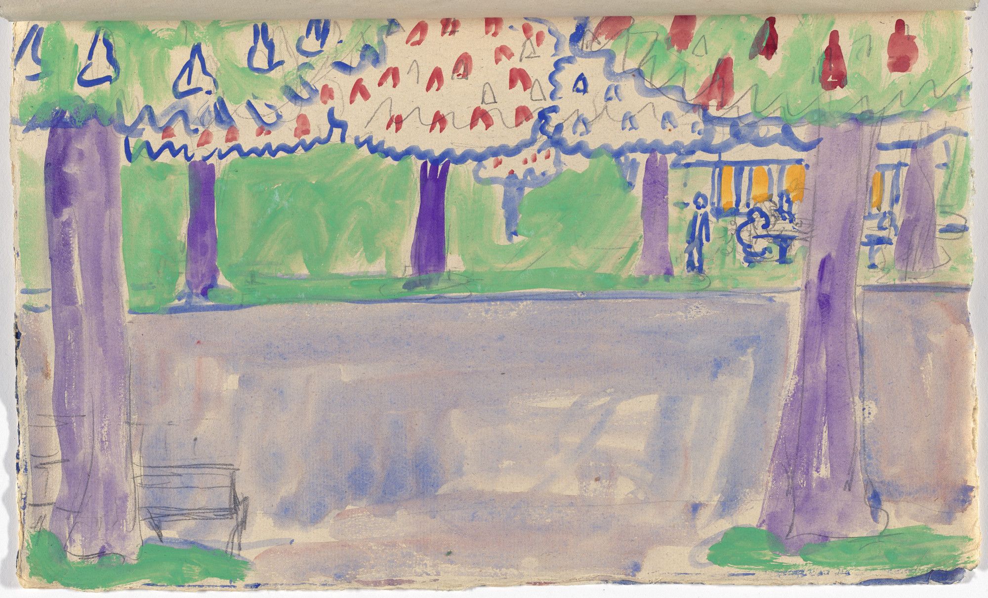 Florine Stettheimer. Scenery design (Avenue des Champs-Elysées) for artist&#39;s ballet Orphée of the Quat-z-arts. c. 1912