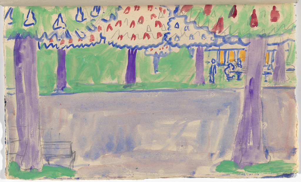 Scenery design (Avenue des Champs-Elysées) for artist's ballet Orphée of the Quat-z-arts