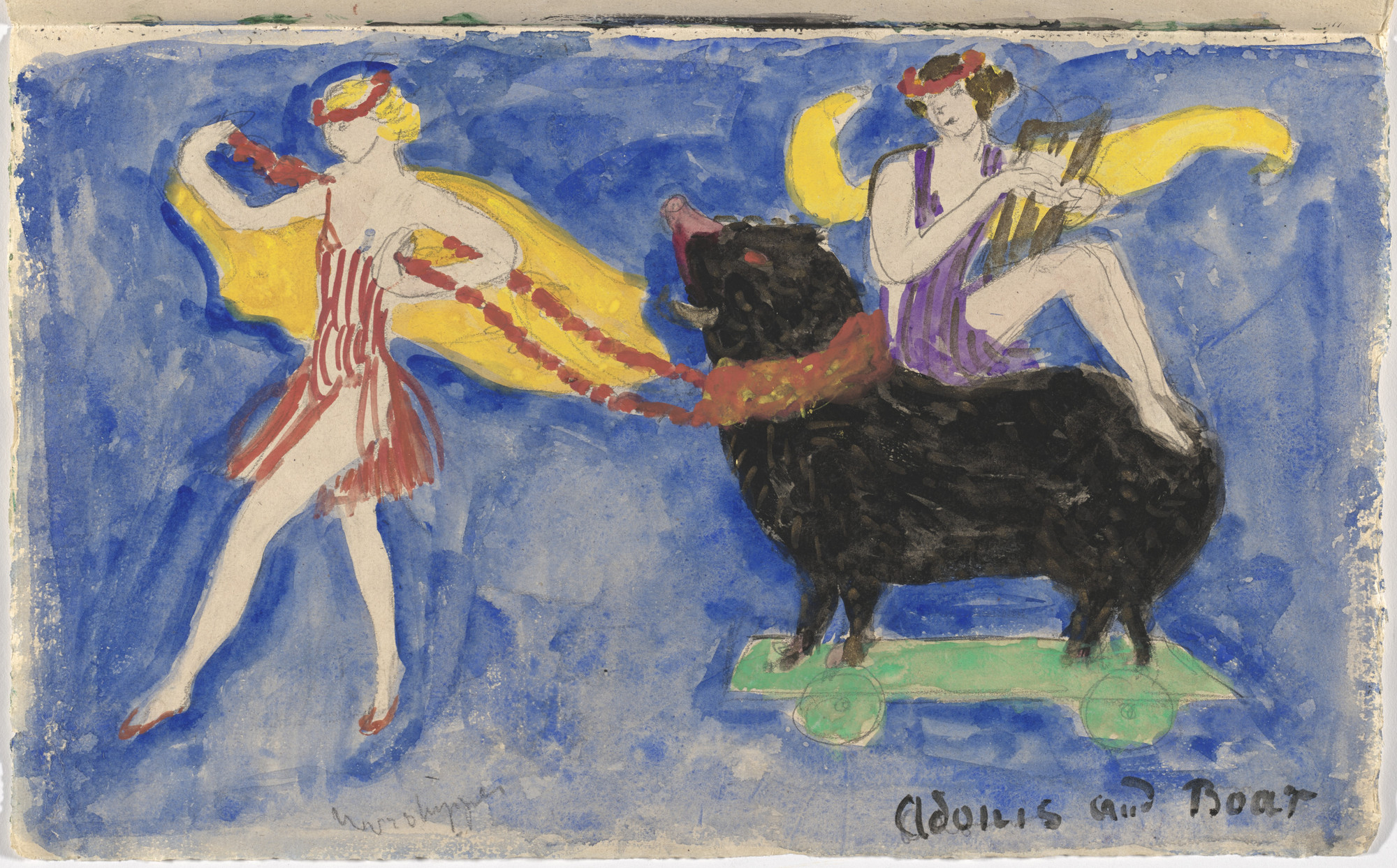 Florine Stettheimer. Costume design (Adonis and Boar) for artist&#39;s ballet Orphée of the Quat-z-arts. c. 1912