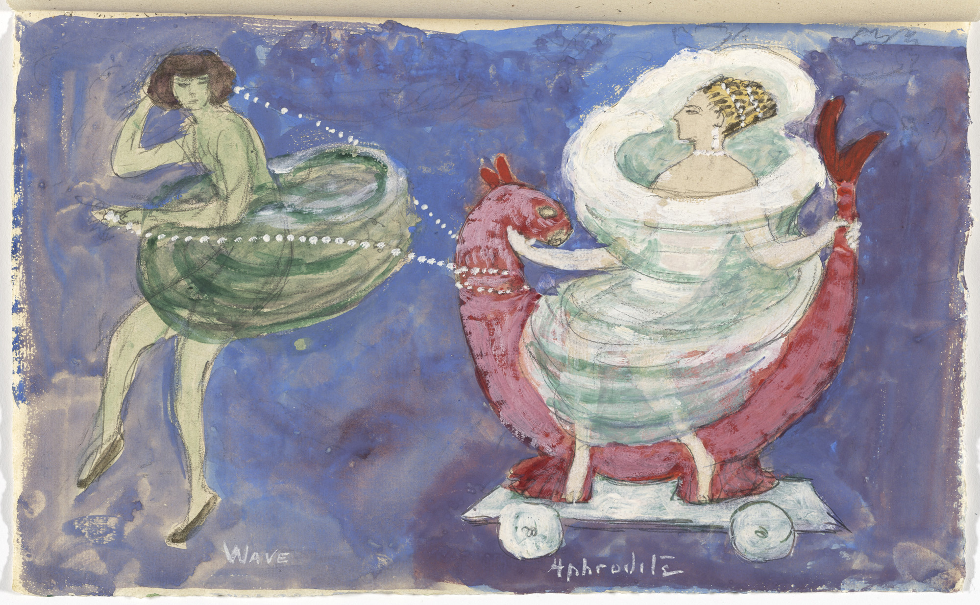 Florine Stettheimer. Costume design (Wave Drawing Aphrodite on a Dolphin) for artist&#39;s ballet Orphée of the Quat-z-arts. c. 1912
