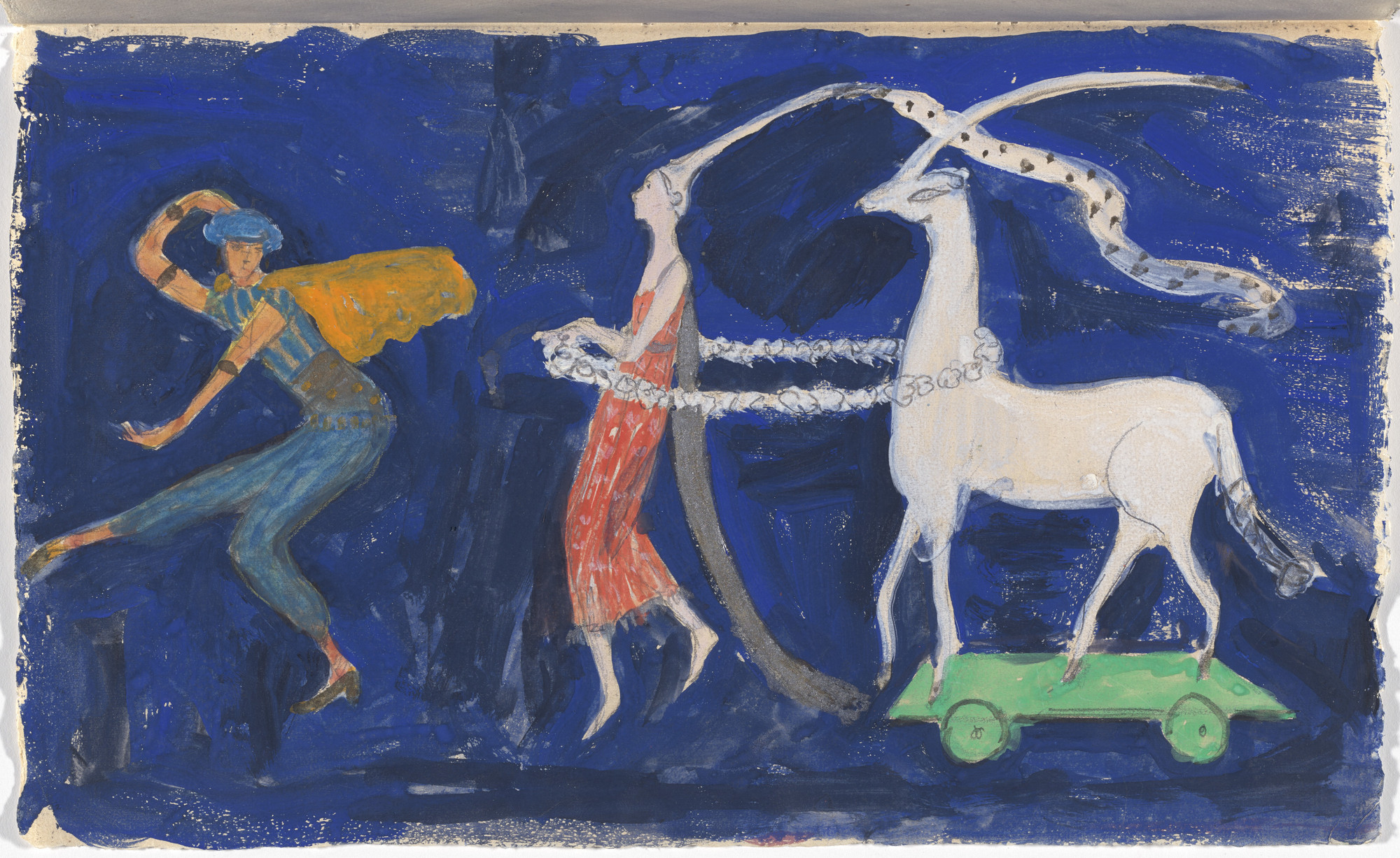 Florine Stettheimer. Costume design (Procession: Zizim of Persia, Agnes de Bourganeuf, and the Unicorn) for artist&#39;s ballet Orphée of the Quat-z-arts. c. 1912