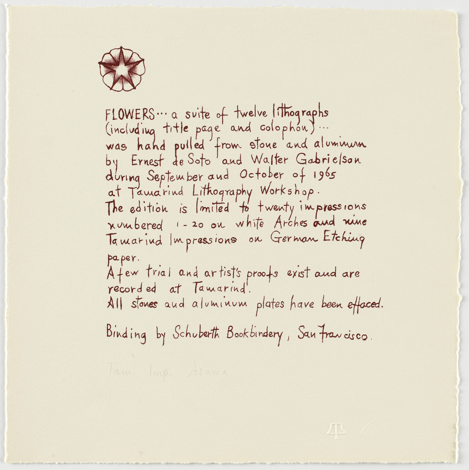 Ruth Asawa. Colophon (TAM.1572 from the portfolio Flowers)