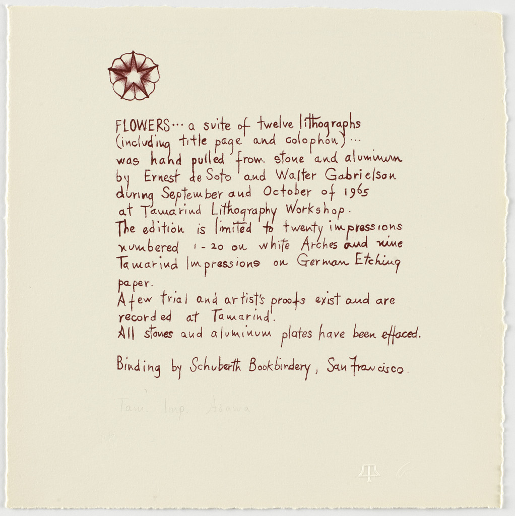 Colophon (TAM.1572 from the portfolio Flowers), Ruth Asawa, 1965