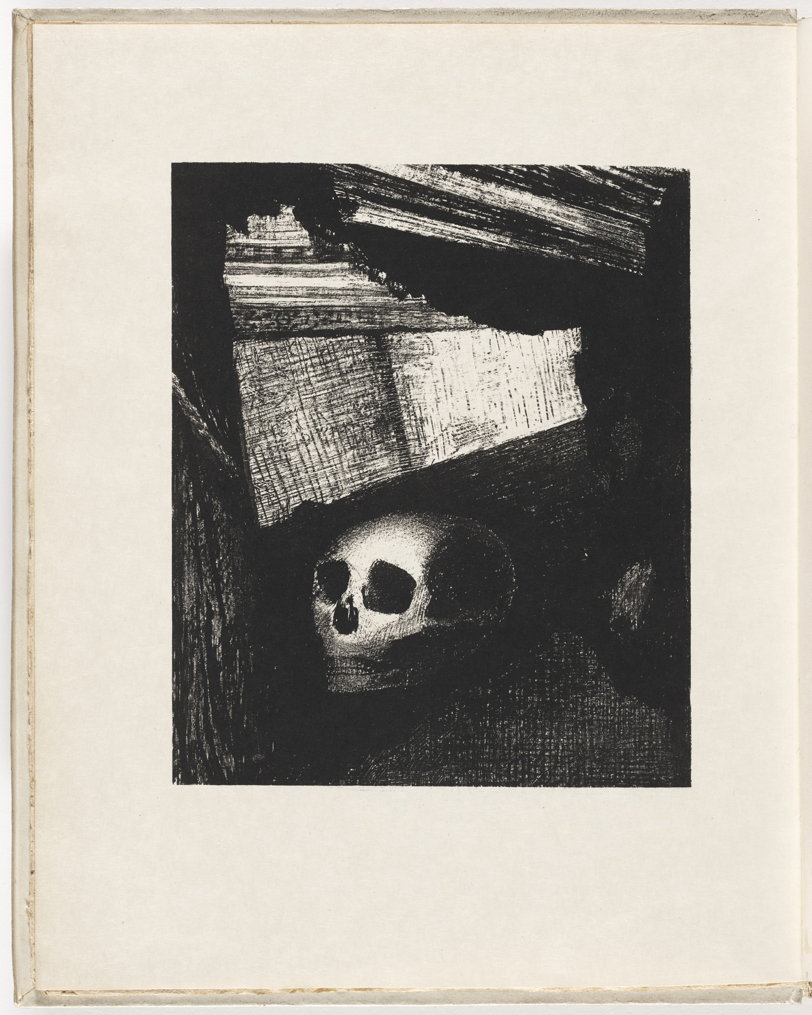 Odilon Redon. The Wall of His Room Was Opening Up and through the Crack a Death's-Head Was Projected (La Muraille de sa chambre s'entr'ouvrait et de la fente était projetée une tête de mort) (frontispiece) from Le Juré