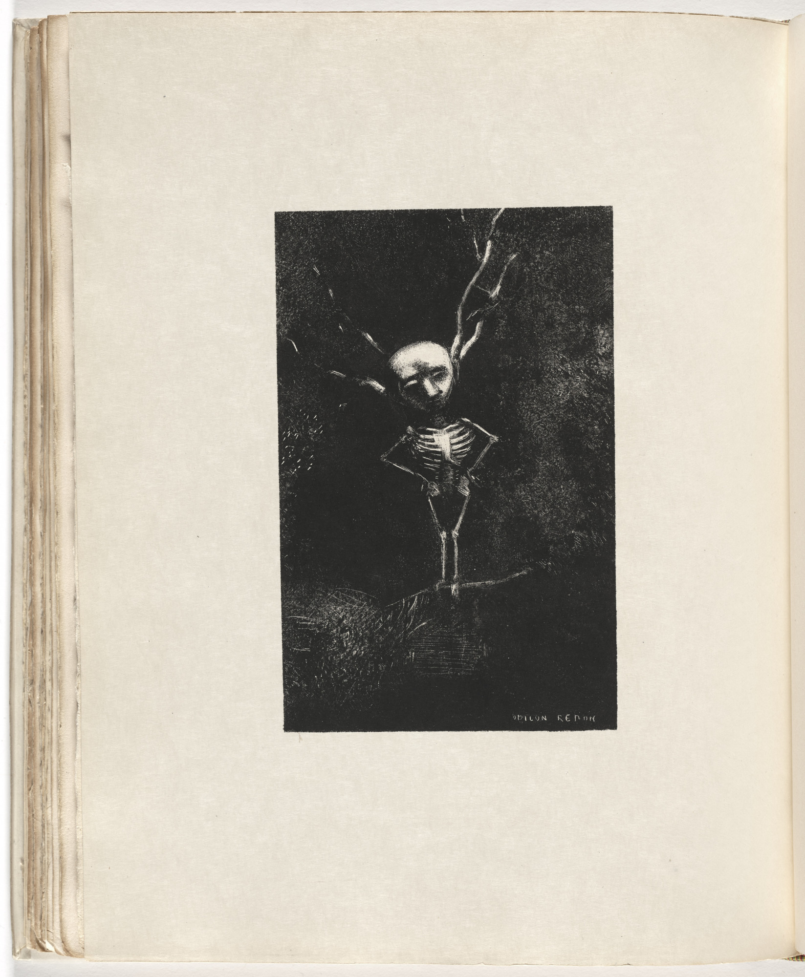 Odilon Redon. At the Entrance to the Promenades, Where the Trees Intertwine in a Bony Maze of Branches, Smooth and Gaunt, the Specter Is Outlined (A l'entrée des allées, où les arbres entrelacent le dédale ostéologique des branches, glabre et décharné, se dessine le spectre) (plate) from Le Juré