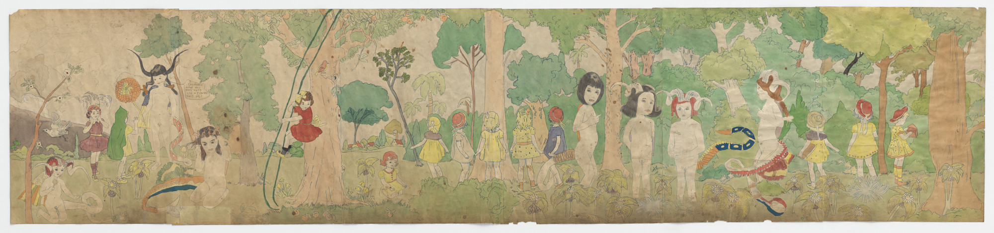 Henry Darger. At Jennie Richee At shore of Aronburg Run River... (recto); Untitled (Girl swinging on vine) (verso). n.d.