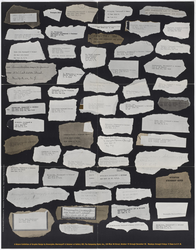 A Return Exhibition of Graphic Design by Brownjohn, Chermayeff & Geismar at Gallery 303, The Composing Room, Inc.