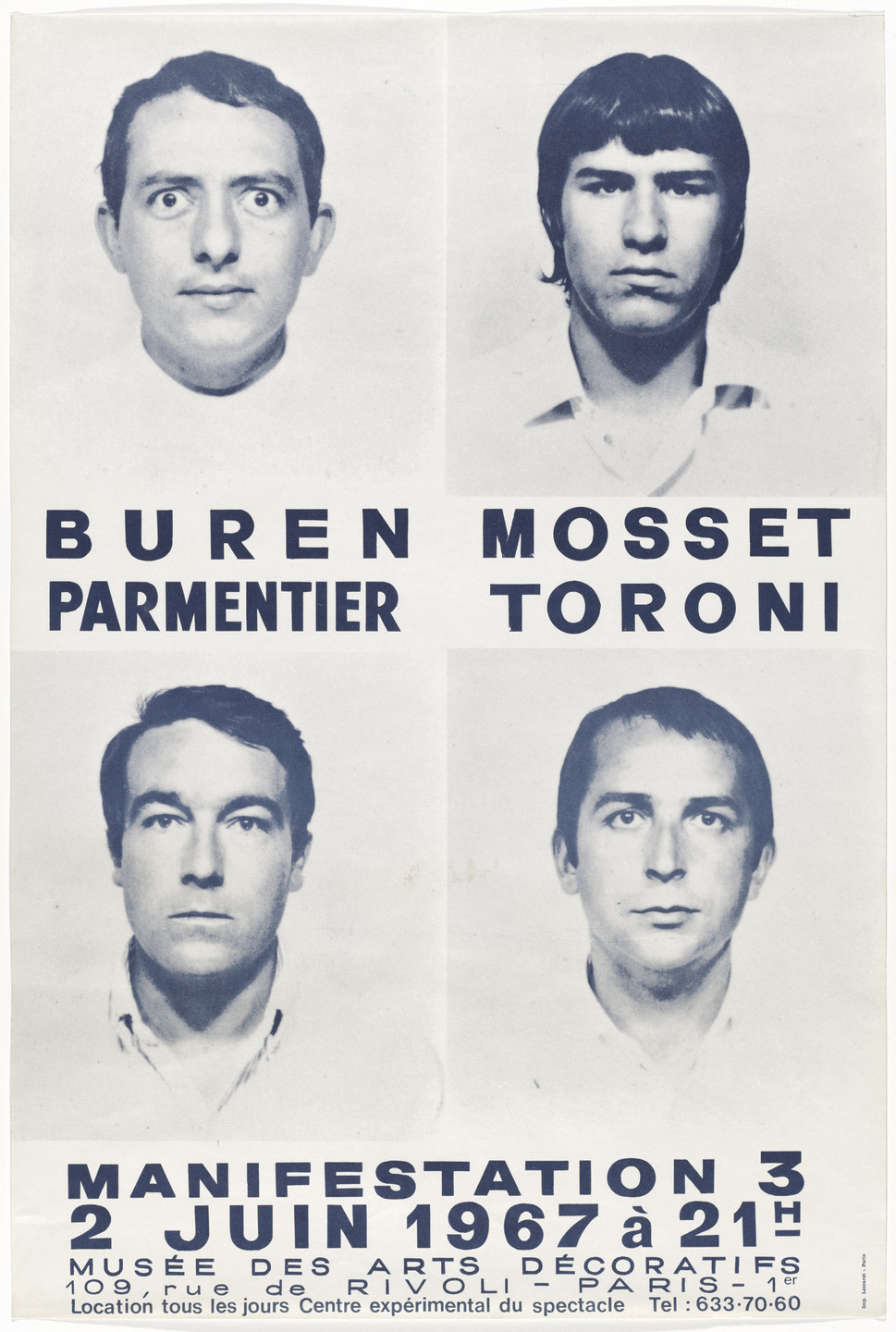 BMPT, Daniel Buren, Olivier Mosset, Michel Parmentier, Niele Toroni. Poster for Manifestation 3. 1967