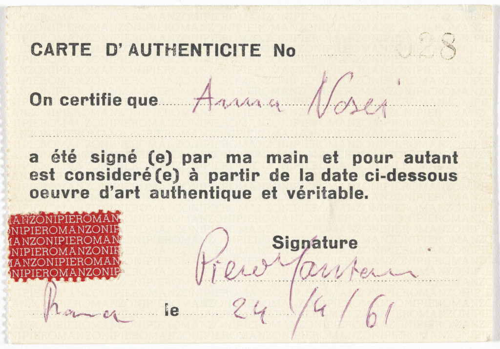 Declaration of Authenticity No. 028 (Carte d'authenticité No. 028)